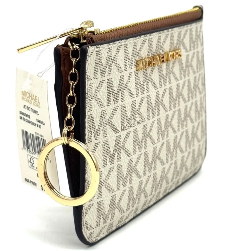 Michael Kors Jet Set Travel Small Signature Logo Coin Purse Vanilla